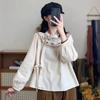 Casual Ethnic Style Shirt Women's Spring and Autumn Retro Embroidery Loose Cotton and Linen Lace-up Clothes