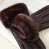 Fashion Elegant Party Warm Touch Screen Drive Cycling Winter Luxury Women PU Leather Gloves Wrist Soft Faux Fur Trim Cuff