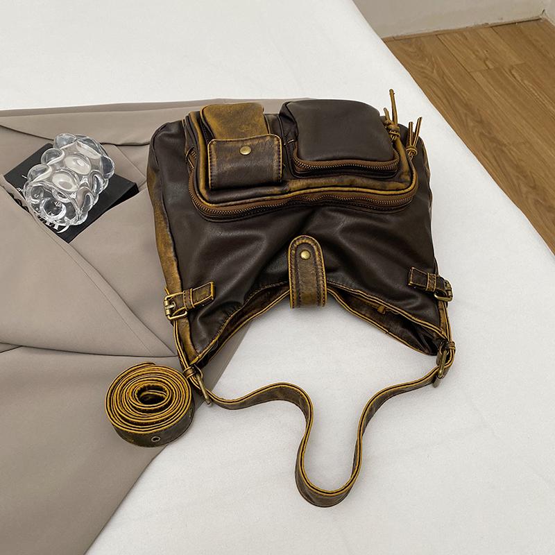 Женская модная выстиранная состаренная сумка-локомотив Spice Girl, многокарманная, в японском и корейском тренде, на плечо