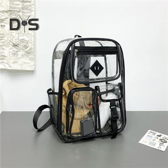 Clear Backpack with Reinforced Stitching Zipper Closure Large Capacity Adjustable Heavy Duty Large PVC Transparent See Through School Bag