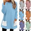 Women's Fashion Casual Long Sleeve Pocket Colorblocking Plush Sweatshirt T-Shirt Top