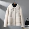 Women's Fashion Granular Shearling Jacket Winter Short Lambswool Coat  Turndown Collar Pocket Zipper Outerwear