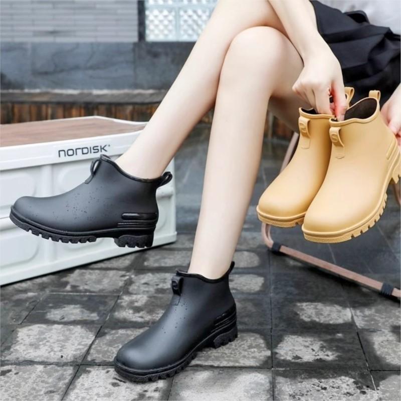 Crestar Women's Fashion Rain Shoes Outdoor New Short Tube Boots Anti-slip Waterproof Garden Shoes Lady Low Top Rubber Rain Boots