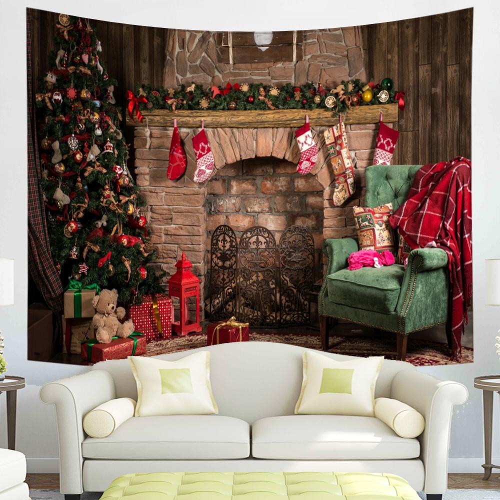 С Рождеством Гобелен Снежинки Санта-Клаус Зимняя ночь Рождественская елка Настенный камин Подарок Новогодние украшения для дома