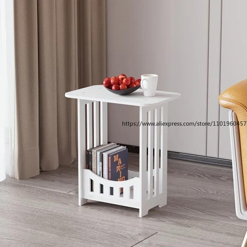 Прикроватная тумбочка Шкафчик для спальни Пластиковый двухслойный прикроватный шкаф Книжная полка Стеллаж для хранения мелочей Гостиная Мини-журнальный столик