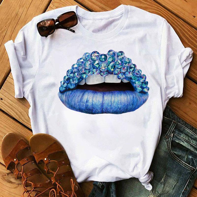 Футболка с блестками 'Burst Sequin Lip' с коротким рукавом, милая белая, женская, Харадзюку, оверсайз, топы