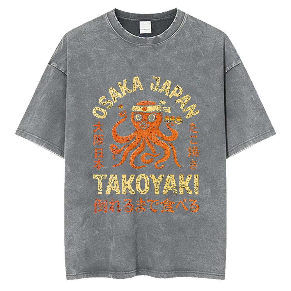 Japanese Octo Beats Osaka Dotonbori Drunken Octopus Funny T Shirts Men Women Vintage Washed Oversized Cotton TShirts Streetwear