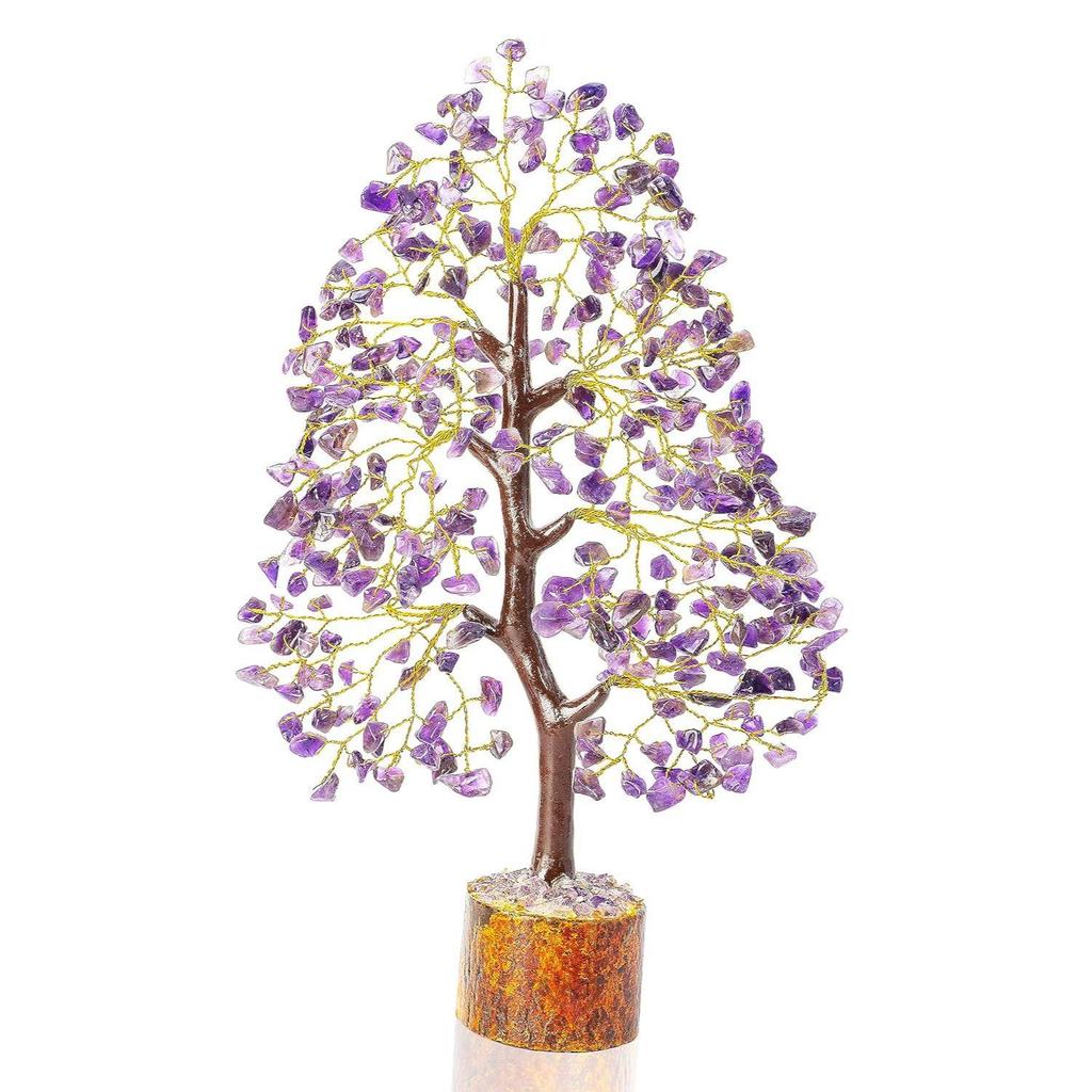 Crystals Gemstones Bonsai Money Tree for Good Luck, Decoration Gift Item - 10-12 Inch (Amethyst Golden Wire)