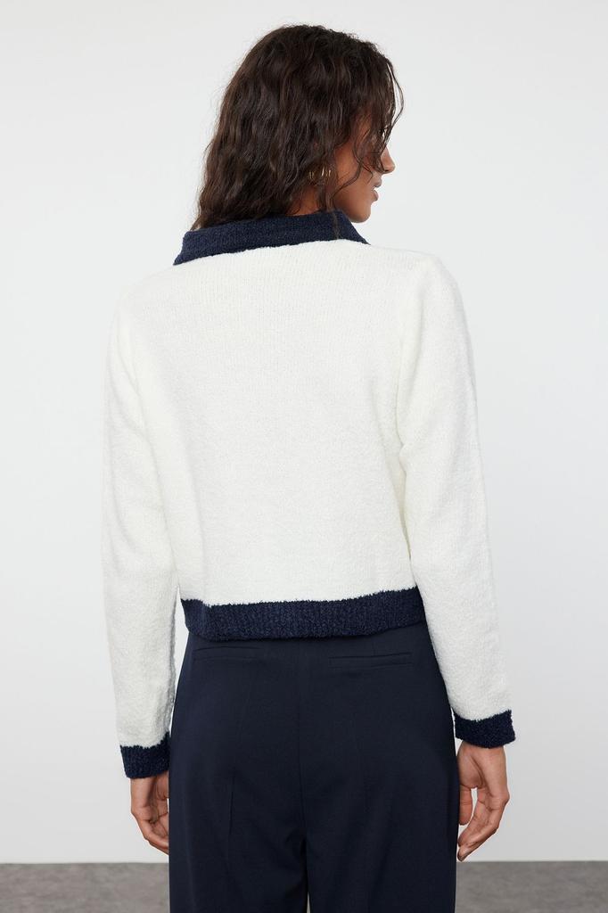 Women's Fashionable Stylish Cardigan Pink Boucle Polo Collar Coat Look Knitwear Cardigan