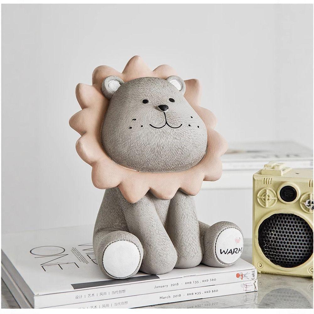 Nordic Style Lion Money Box Resistant Fall Saving Box Animal Figurines Piggy Bank Children Use