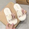 New One-word Slippers Women's Summer Wear Two-color Flower Thick-bottomed Cool Slippers Fashionable Non-slip Comfortable Beach Sandals