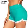 Women Sports Swimming Trunks Ladies Bikini Bottom Boy Shorts Slim Patchwork Skinny Swim Shorts Solid Color Fake Two Pieces Swimwear Bottom