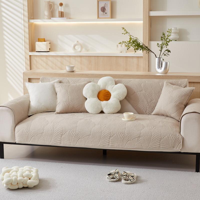 Новый чехол для диванной подушки из стираного хлопка с вышитым банановым листом, современная простая нескользящая однотонная тканевая подушка для дивана