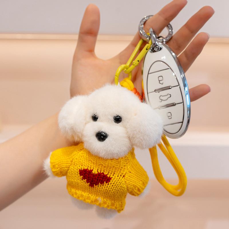 Teddy Dog Plush Pendant With Sweater Adorable Cartoon Dog Keyring For Backpack Decor