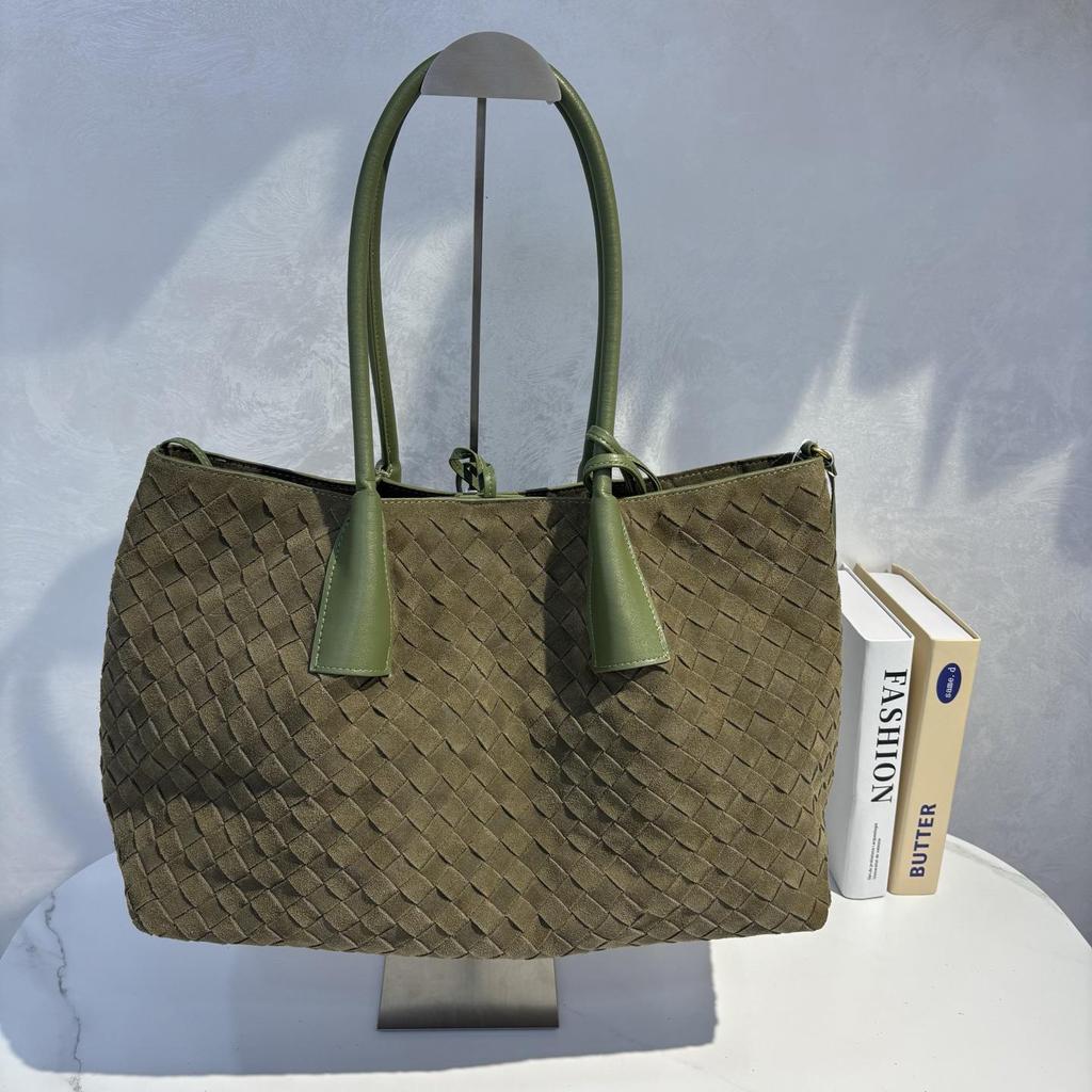 Осенняя ретро плетёная сумка-тоут из замши: Универсальная сумка через плечо и через плечо