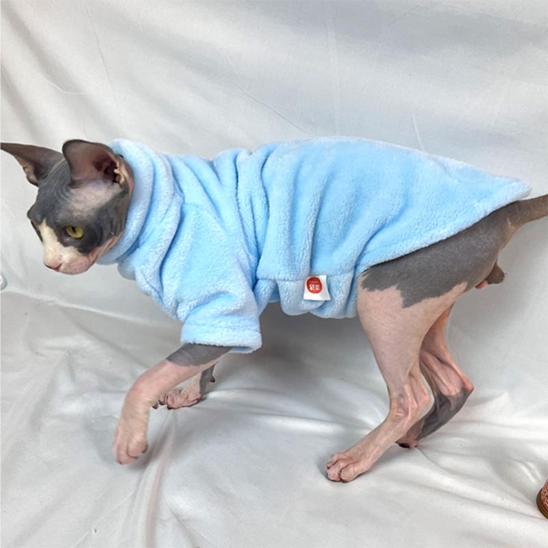 Pet Hairless Cat Clothes Autumn and Winter Clothes High Collar Thick Fleece Home Warm Comfortable Breathable Cotton Coat