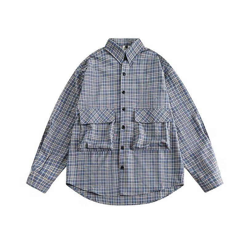 Рубашка мужская в гонконгском стиле, клетчатая, повседневная, в корейском стиле, модная, подходящая ко всему и красивая, супер популярная мужская рубашка, мешковатое пальто