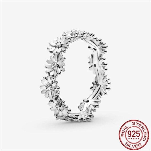 Новое весеннее подлинное кольцо из стерлингового серебра 925 пробы со сверкающим цветком маргаритки, кольца-короны для женщин, помолвочные украшения, подарок на вечеринку, настоящее