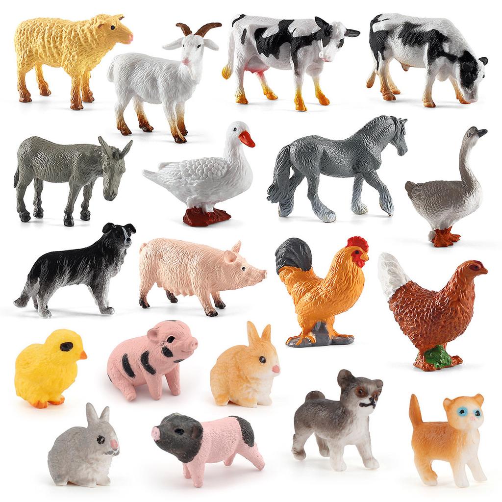 Simulation 19Pcs Chicken, Duck, Goose, Horse, Sheep, Donkey, Pig, Dog, Cat And Rabbit Model, Farm, Poultry And Animal Ornament Set