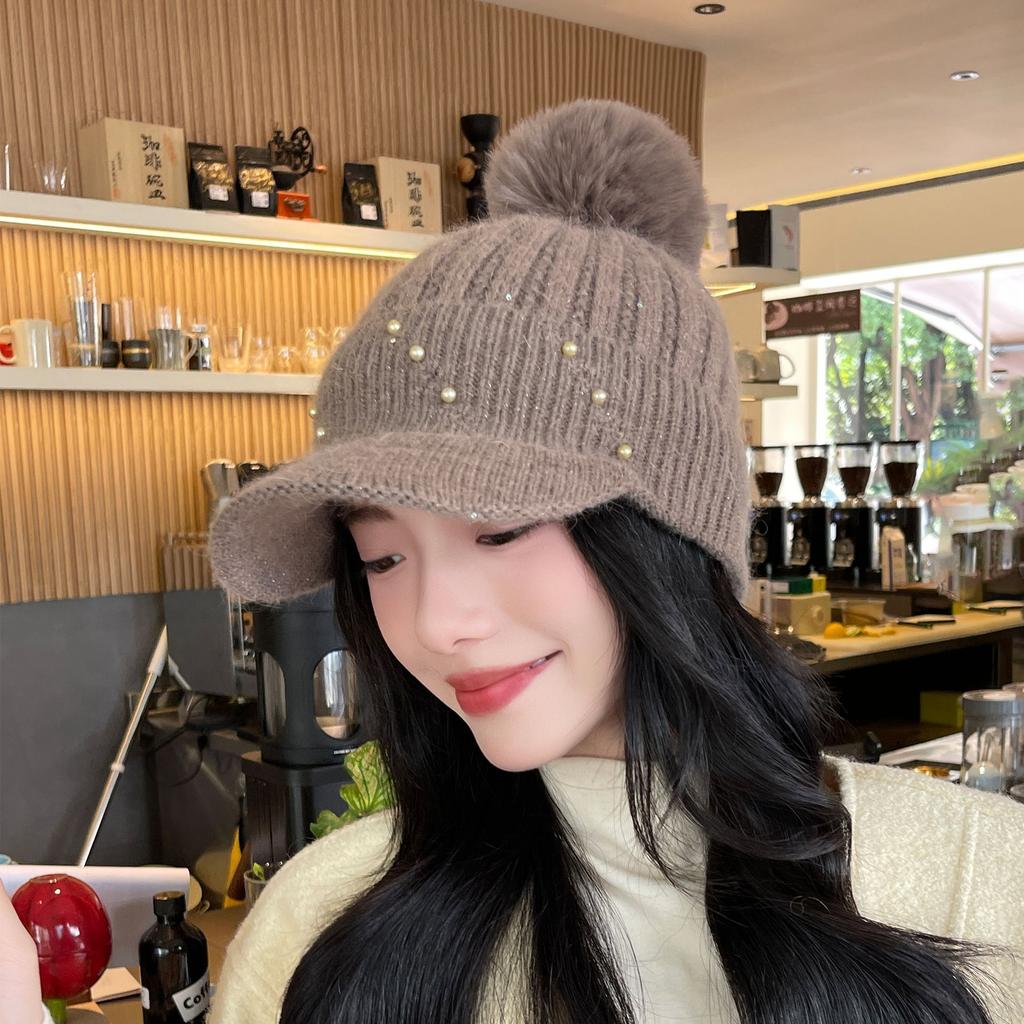 Outdoor Sports Women's Hat Autumn Winter Korean Baseball Cap Plush Lining Warm Knitted