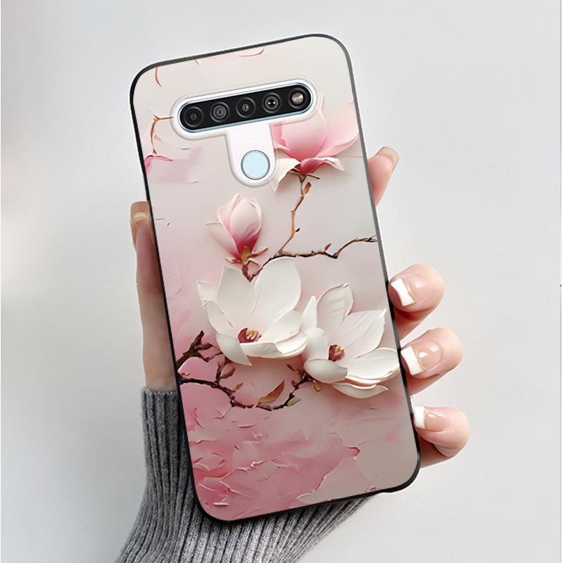 Чехол с рисунком для LG Q61 / LG K61 / LG Q70, чехол-бампер, мягкий силикон, черный корпус, милый цветочный мультяшный чехол