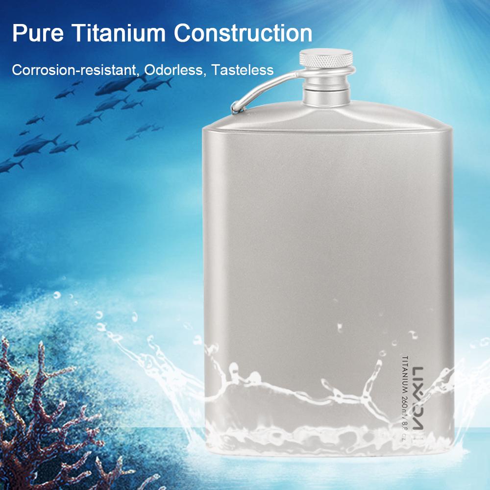 Lixada 260ml Leakproof Titanium Flask Alcohol Whisky Wine Flask with Cup Set for Outdoor Camping Backpacking Travel