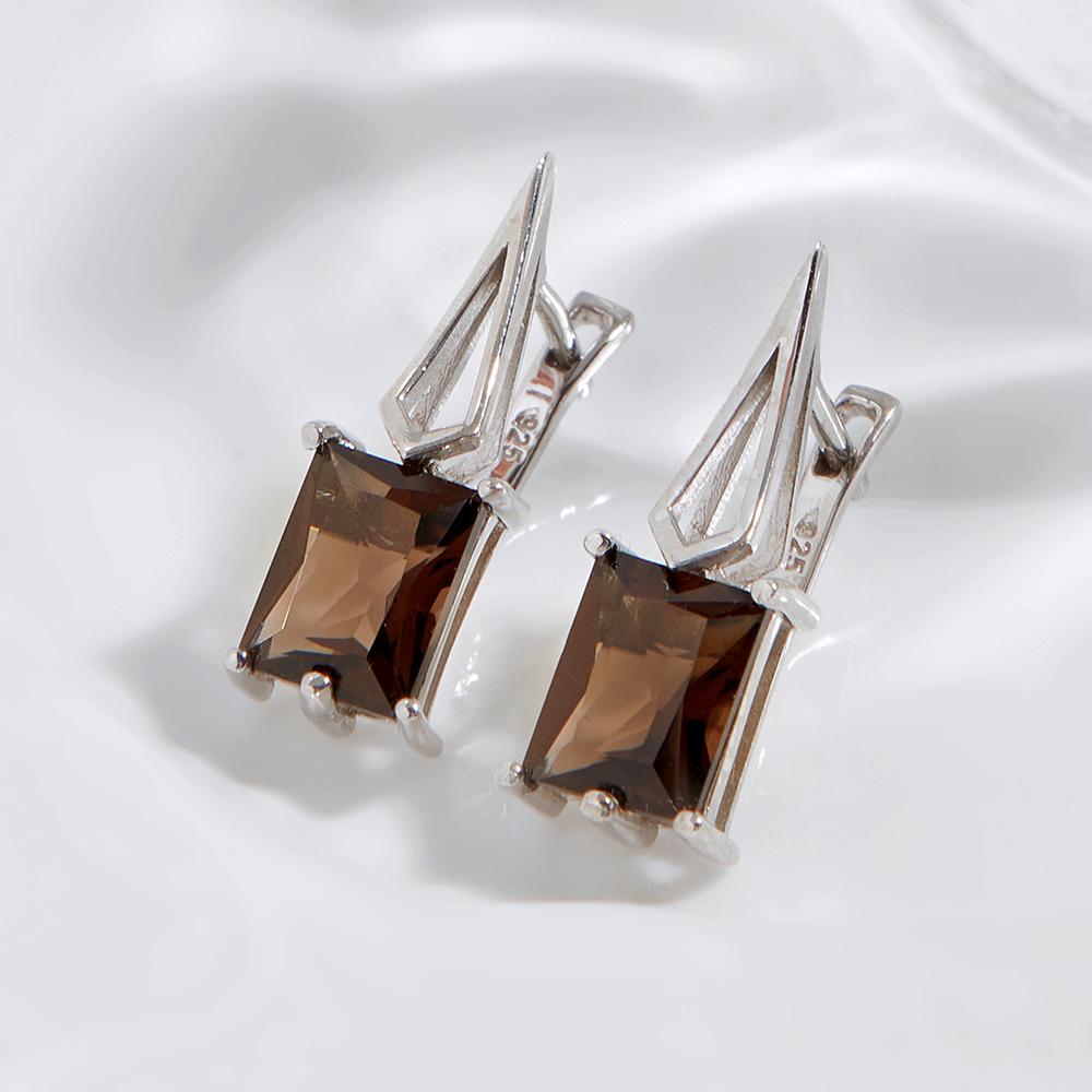 Классический дизайнерский комплект колец и серег для женщин, стерлинговое серебро 925 пробы, натуральный дымчатый драгоценный камень, ювелирные изделия в стиле аниме для повседневного ношения, подарок