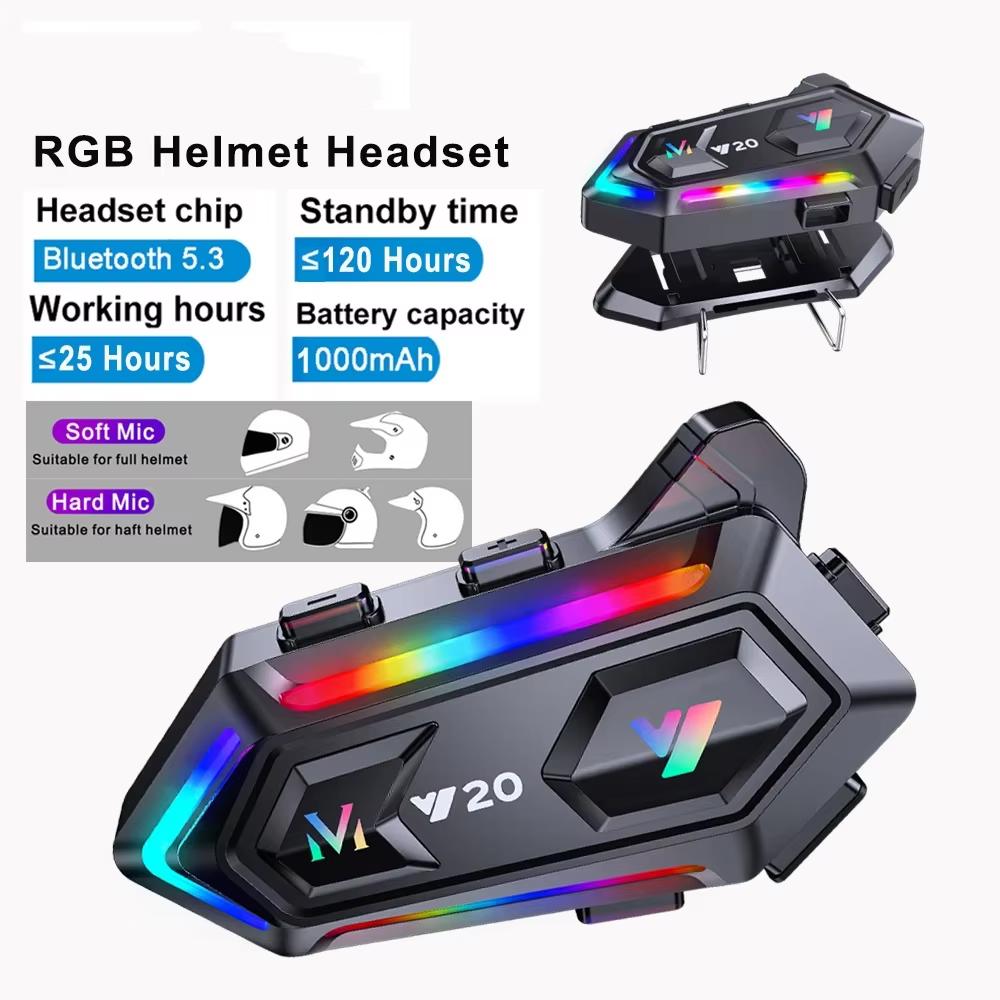 Y20 Мотошлем Bluetooth гарнитура с RGB подсветкой Handsfree звонки Шумоподавление Водонепроницаемые Беспроводные Мотоциклетные наушники 1000 мАч
