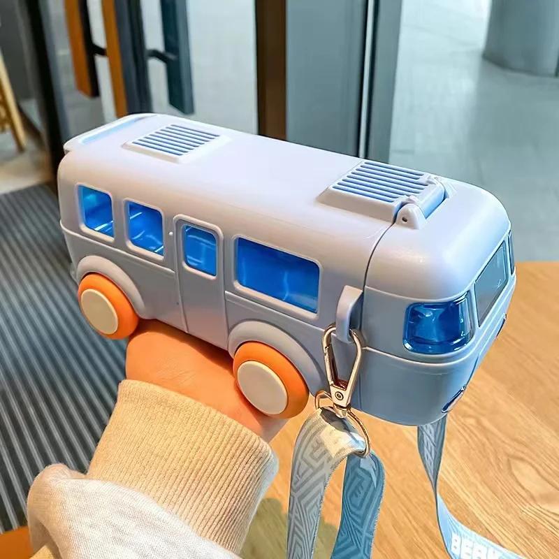 Бутылка-автобус без BPA для детей, подарок, питьевая бутылка-кружка из Tritan с трубочкой, очаровательная девочка, мальчик, для школы, детского сада, дорожный чайник с ремешками