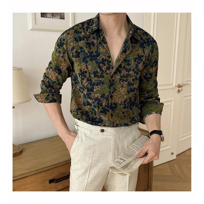 Spring Summer Fashion Printing Design Long Sleeve Shirts New Men's Casual Loose Breathable Vacation Versatiles Shirts Tops