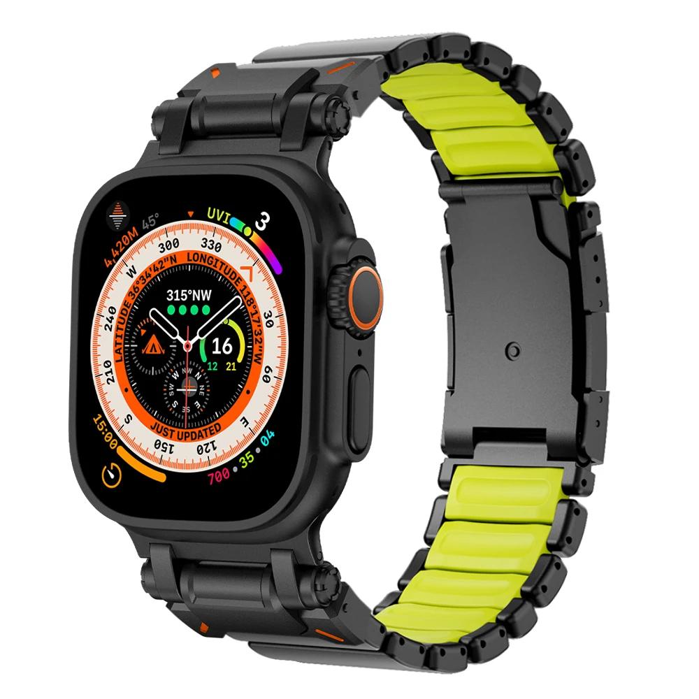 Металлический ремешок для часов из титана для Apple Watch Band Ultra 3 49 мм Серии 11 10 9 8 7 6 SE Резиновый Люксовый ремешок для iWatch 46 мм 45 мм 44 мм