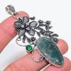 Moss Agate, Diopside Handmade 925 Sterling Silver Jewelry Pendant 3.23" H0u39