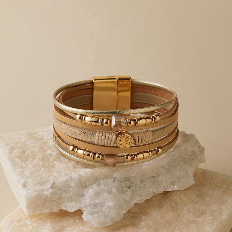 Кожаный браслет с бусинами для женщин, массивная цепочка, многослойный обруч, широкие браслеты, украшения для вечеринок, аксессуары