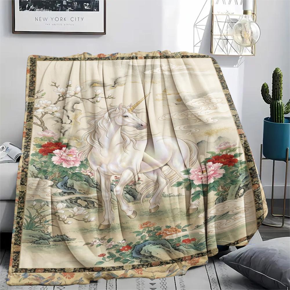 Unicorn Animal Print Flannel Blanket, High quality Comfortable for All Seasons, Home Decor, Warmth and Comfort, Perfect for Christmas Gifts139