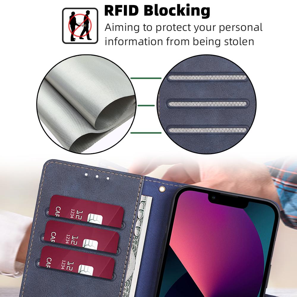 Чехол-кошелек с защитой от кражи RFID для iPhone 13 12 11 ZTE Blade 20 Smart Samsung A52 A32 A72 A12 A22, чехол из искусственной кожи, 6 слотов для карт, бампер для телефона