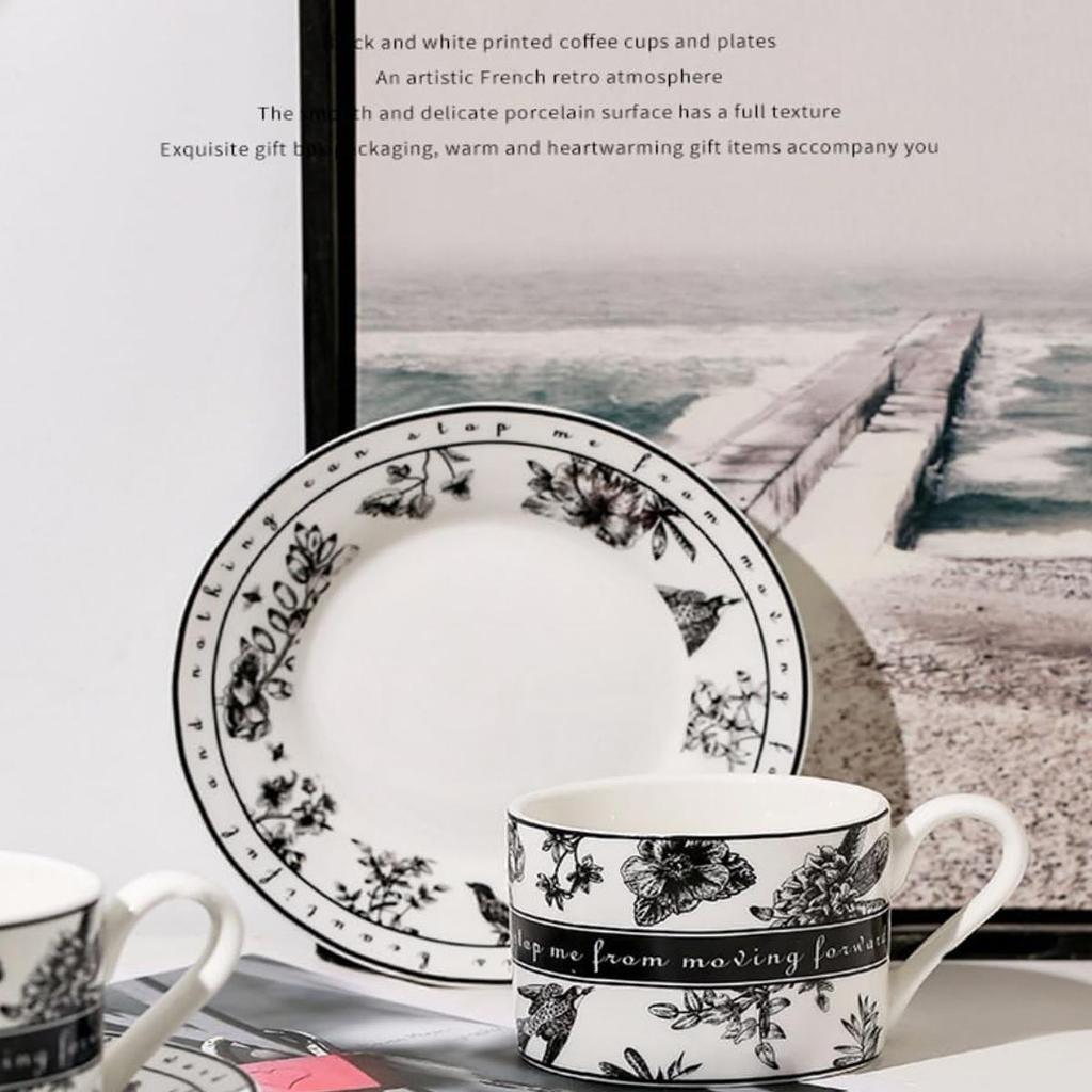 Винтажный цветочный керамический набор кофейной чашки и блюдца с подарочной коробкой - Элегантная чайная чашка для домашнего использования и в качестве подарка