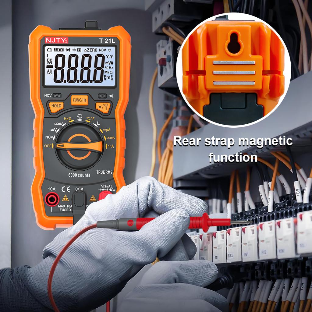 NJTY T21 Professional True RMS Digital Multimeter 6000 Counts True-RMS Auto/ Manual Range AC/DC Voltage Anti-Burn Voltmeter