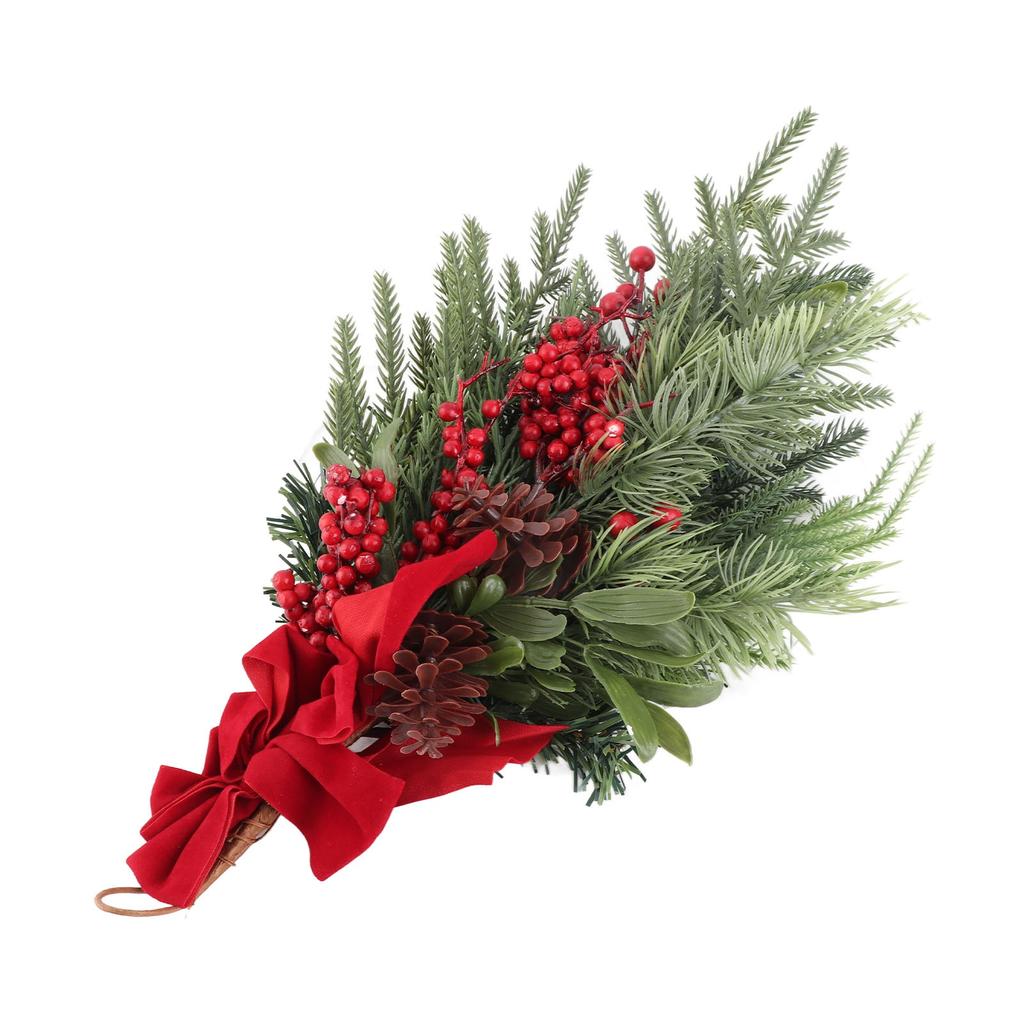 Перевернутый рождественский искусственный венок с бантом и красными ягодами, подвесное рождественское украшение в виде капли для дерева