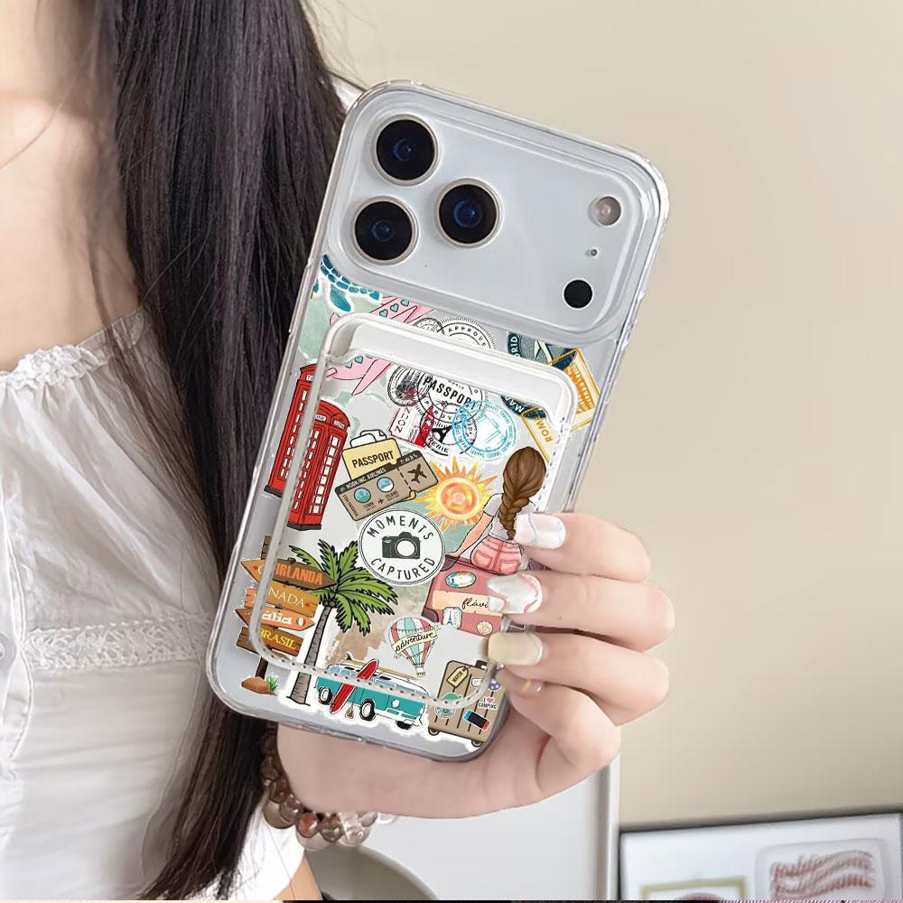 Fashion Tourism Label For Magsafe wallet Magnetic Card holder Phone Case For iPhone 16 13 16 15 12 14 17 Pro Max 16E Plus Cover