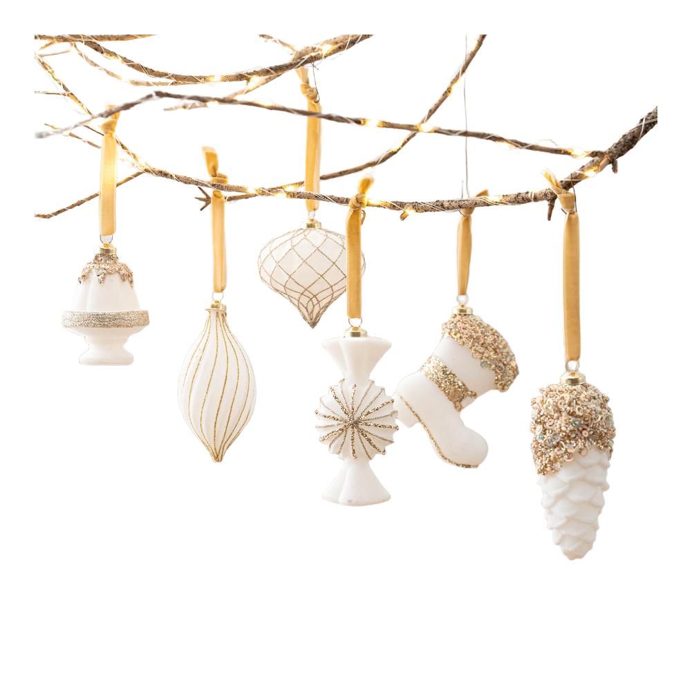 Flocked Decorative Ornaments Set of 6 for Christmas Tree and Window Display with Unique Design for Holiday Decoration