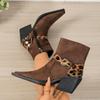 Leopard Print Thick Heel Pointed Toe Buckle Boots for Women Autumn 2025 New Side Zipper Retro High-heeled Short Boots