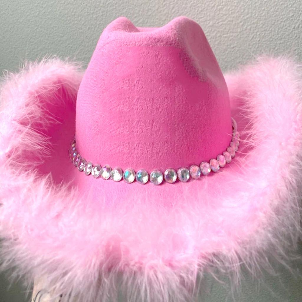 Rhinestone Cowboy Hat Feather Cowboy Hat Bachelorette Party Hat Feather Cowgirl Hat Bridal Fedoras Bridal Party Hat