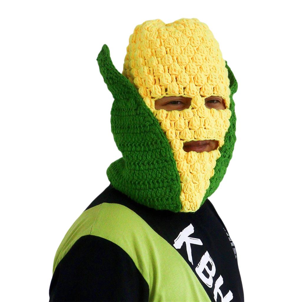Crochet Maize Cob Balaclava Hat for Adult Fun Novelty 3Hole Balaclava Hat for Winter Activity Carnivals Party Headgear