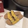 Slippers women's outer wear 2025 summer new fashion belt buckle seaside beach one-word flat-bottomed casual cool slippers