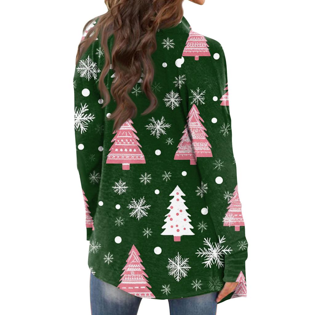 Women's Fashionable Loose-Fit Casual Cardigan With Christmas Print Mid-Length Coat