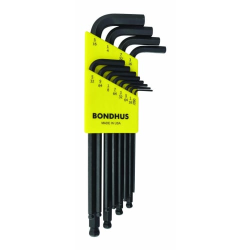 Made In USA, BONDHUS Hex Ball Point L-Wrench Long Set, Black Oxide Finish, 12-Piece Set (0.050, 1/16, 5/64, 3/32, 7/64, 1/8, 9/64, 5/32, 3/16, 7/32, 1