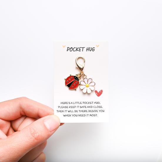 Цветок Удачи Карманное Объятие Брелок Вдохновляющий Бабочка/Пчела/Божья Коровка Цветок Брелок Шарм с Карточкой Подарки для Женщин Подруг Коллег