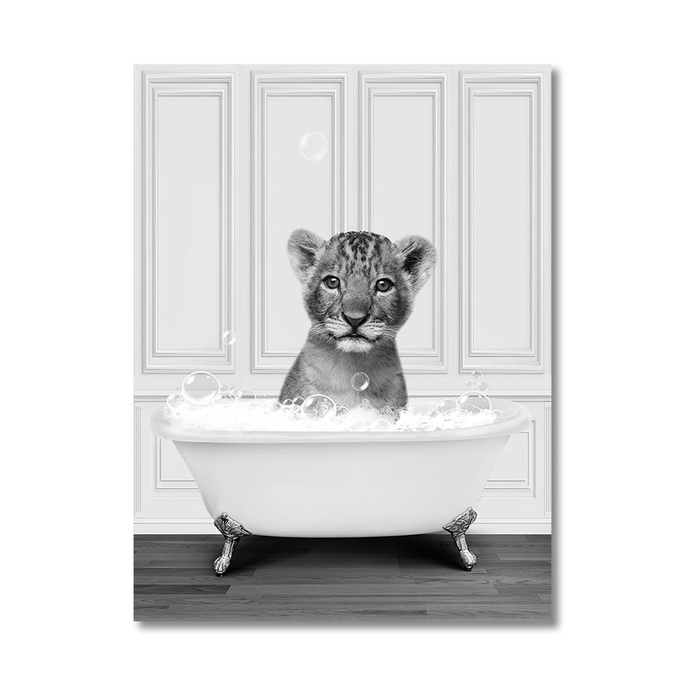 Забавные животные Настенное искусство Постеры Принты Купающийся жираф Пингвин Слон Зебра Холст Живопись Картина для Ванной Комнаты Комнаты Домашний Декор