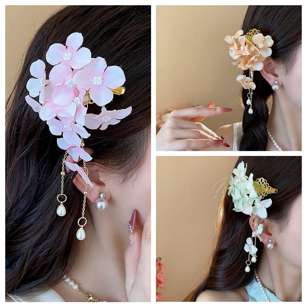 Imitation Pearl Hanfu Hair Accessories Fabric Chinese Style Hair Clip Fairy Flower Hairpin  Women