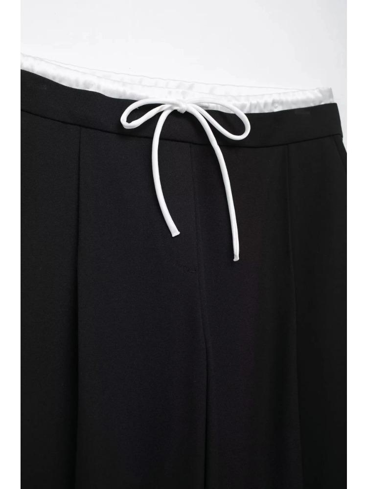 Однотонные женские черные брюки с высокой талией, однотонные широкие брюки с эластичной резинкой на талии, женские модные повседневные свободные брюки на шнуровке, уличная одежда